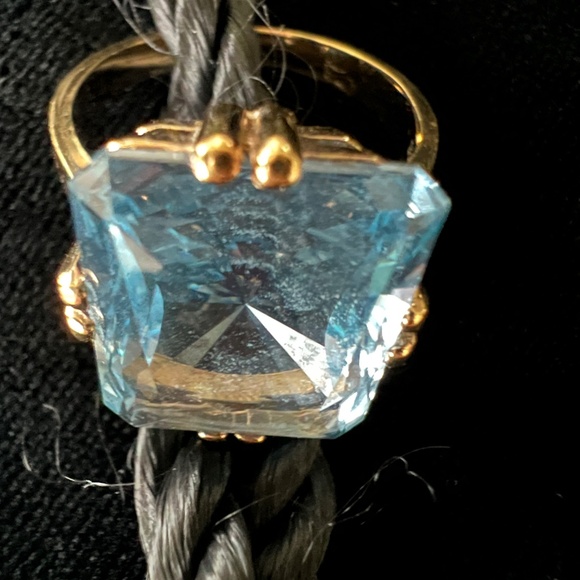 Hollywood Collection Gold Vermeil Sterling Ring w Simulated Aquamarine Size 7 - Picture 5 of 10